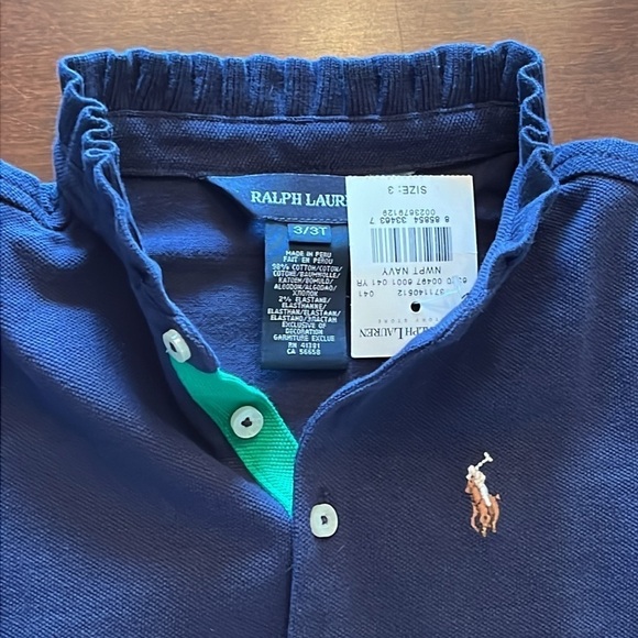Brand New Polo Ralph Lauren Navy Blue Polo Shirt Ruffle Collar Embroidered Pony - Picture 6 of 10